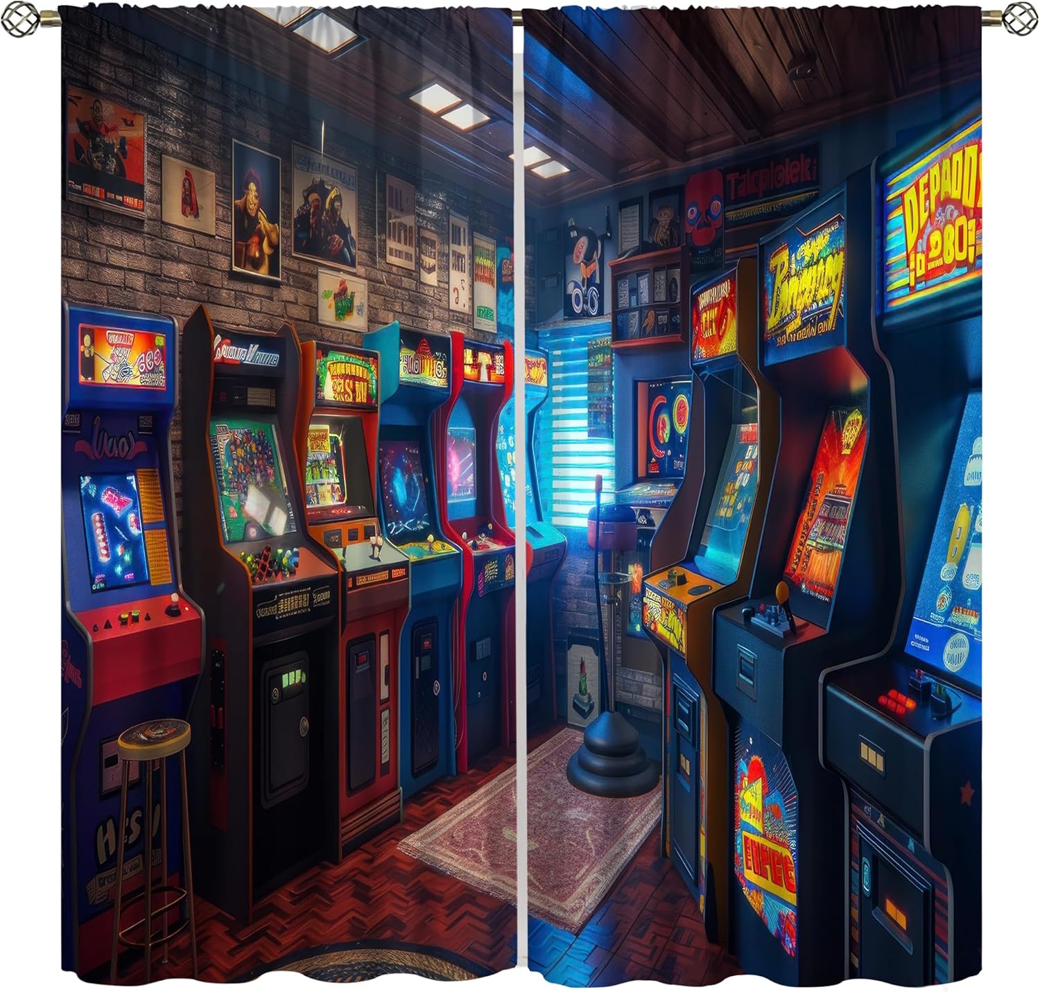 Retro Gaming Youtube - 90er-Jahre-Arcade-Blackout-Vorhänge, die im Dunkeln leuchten, Cartoon-Spielzimmer-Illustration,